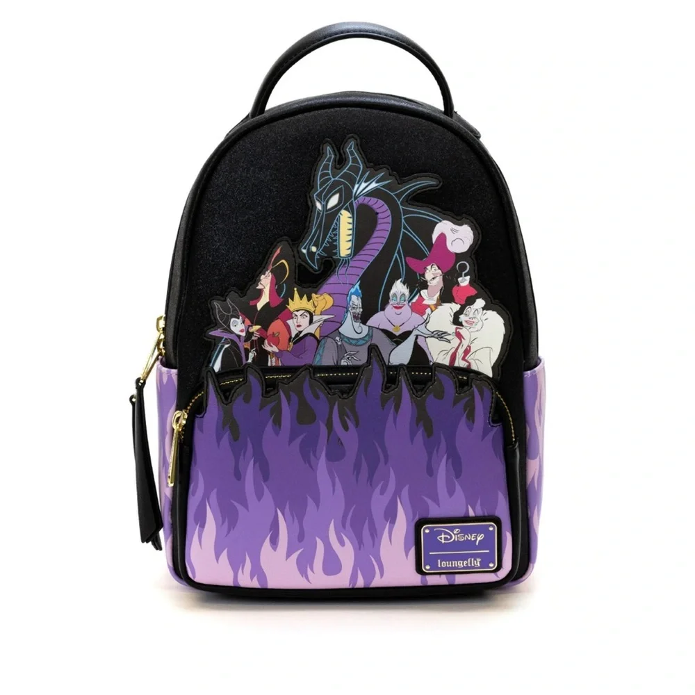Loungefly Disney Villains Purple Flame Mini‎ Backpack Exclusive NWOT